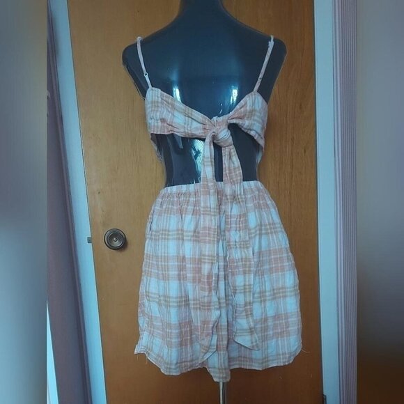 Cottagecore American Eagle Mini Dress Sz Small Plaid Backless Summer Sundress - Picture 2 of 7